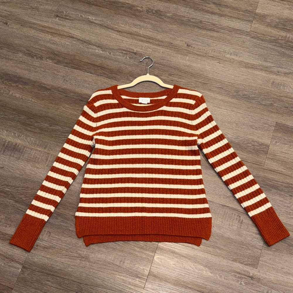 Old Navy Rust and Cream Striped Crewneck Sweater